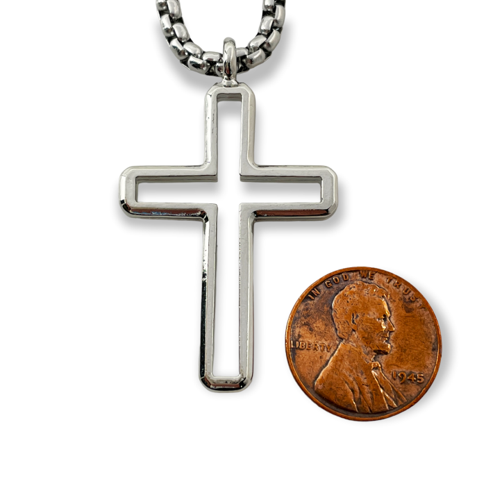 Cross Rhodium Silver Metal Finish Pendant Heavy Chain Necklace