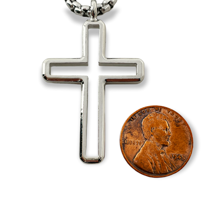 Cross Rhodium Silver Metal Finish Pendant Heavy Chain Necklace