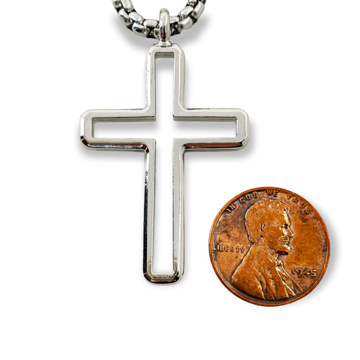Cross Rhodium Silver Metal Finish Pendant Heavy Chain Necklace