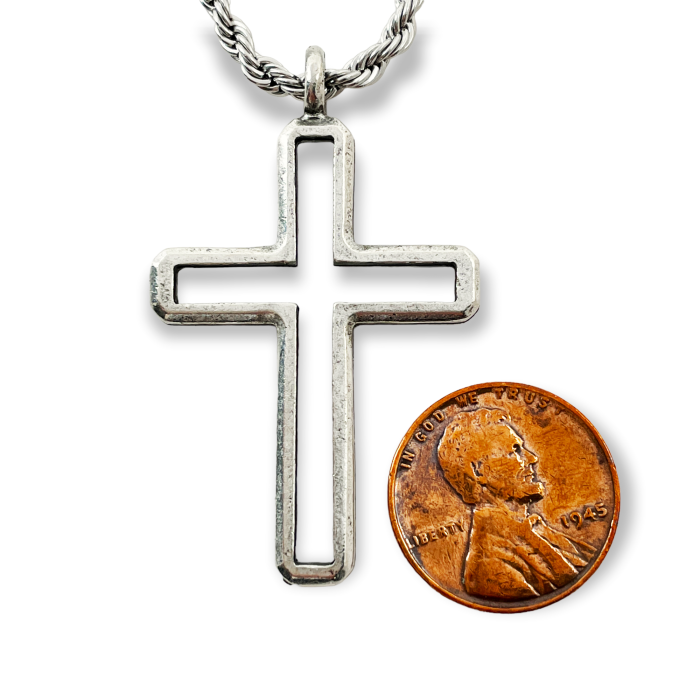 Cross Antique Silver Metal Finish Pendant Twisted Rope Chain Necklace