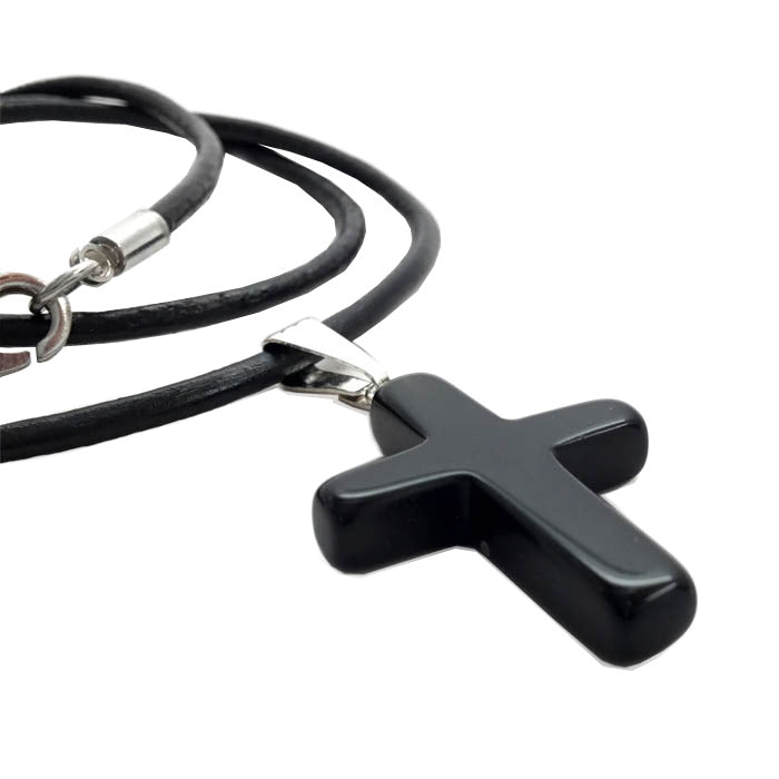 Black Stone Cross Necklace - Forgiven Jewelry