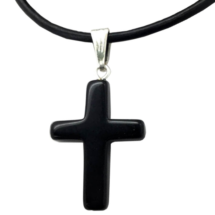 Black Stone Cross Necklace - Forgiven Jewelry