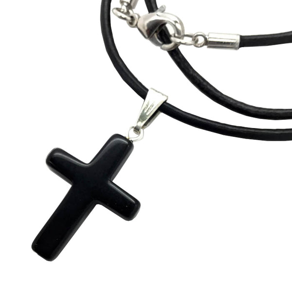 Black Stone Cross Necklace - Forgiven Jewelry
