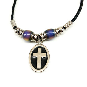 Cross Oval Mood Bead Necklace - Forgiven Jewelry
