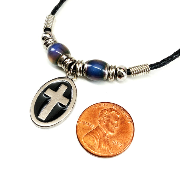 Cross Oval Mood Bead Necklace - Forgiven Jewelry