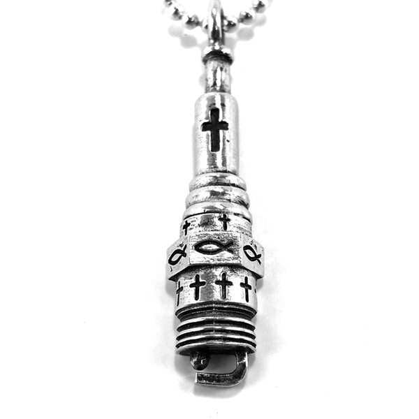 Spark Plug  Silver Ball Chain Necklace - Forgiven Jewelry