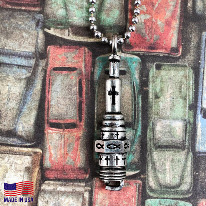 Spark Plug  Silver Ball Chain Necklace - Forgiven Jewelry
