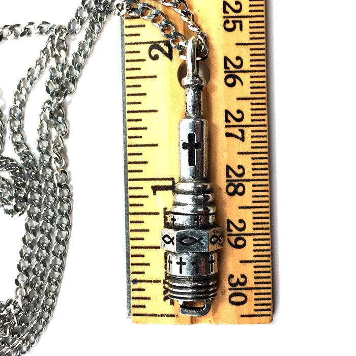 Spark Plug With Cross Christian Pendant Silver on Chain - Forgiven Jewelry