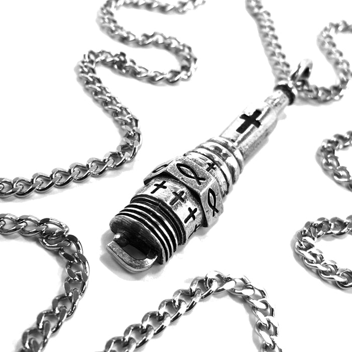 Spark Plug With Cross Christian Pendant Silver on Chain - Forgiven Jewelry