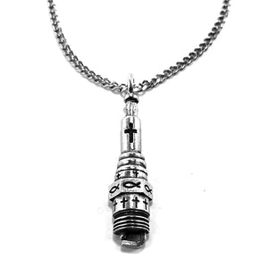 Spark Plug With Cross Christian Pendant Silver on Chain - Forgiven Jewelry