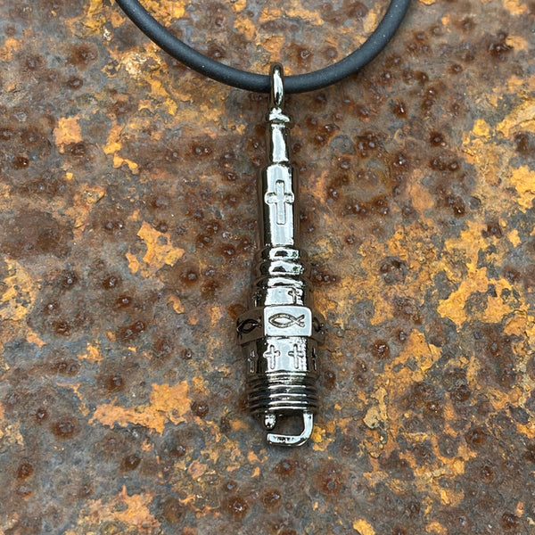 Spark Plug  Gunmetal Finish Necklace - Forgiven Jewelry