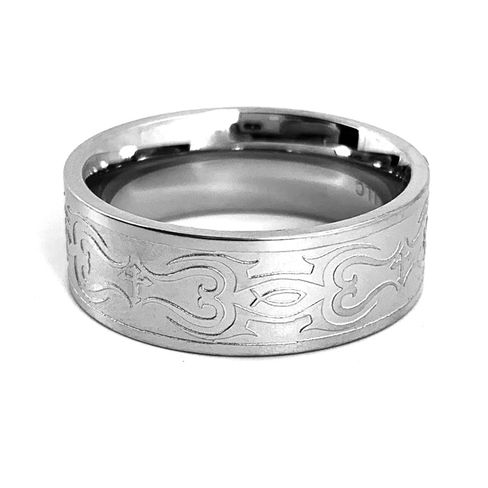 Jesus Fish Cross Ring Tribal Design - Forgiven Jewelry
