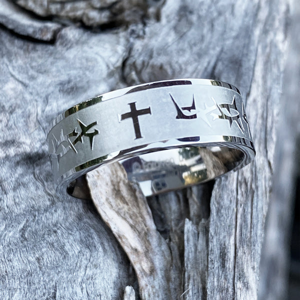 Thorns Cross Engraved Ring - Forgiven Jewelry
