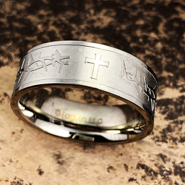 Thorns Cross Engraved Ring - Forgiven Jewelry
