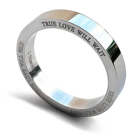  925 Sterling Silver True Love Waits Ring Purity Cross