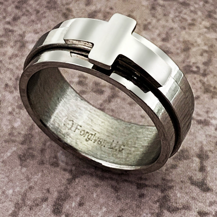 Men's Stainless Steel and CZ Cross Custom Spinner Ring