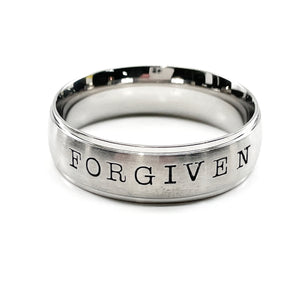 Forgiven Hand Stamped Stainless Steel Wide Band Ring