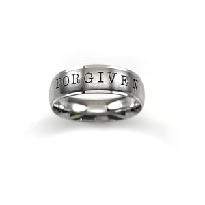 Forgiven Hand Stamped Stainless Steel Wide Band Ring