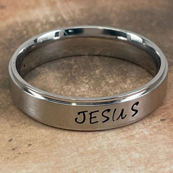 Jesus Hand Stamped Band Ring - Forgiven Jewelry