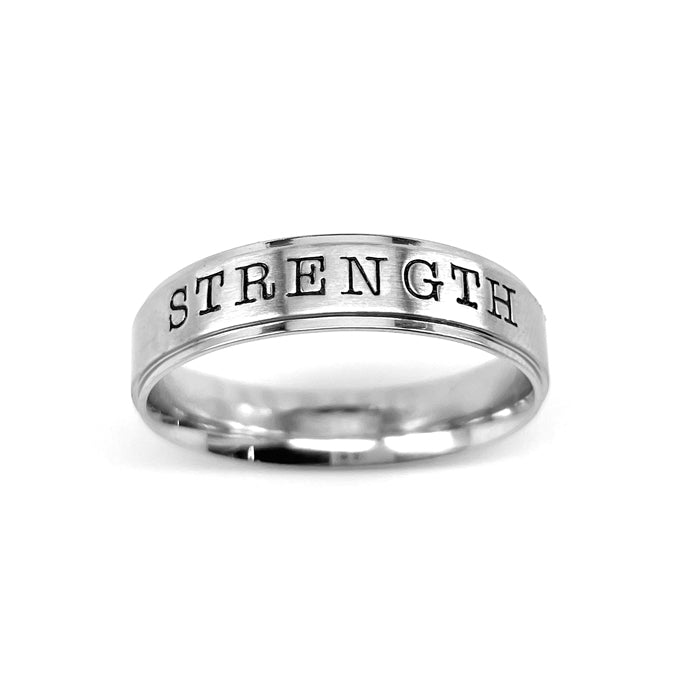 Strength Shop Rings Strength Hand Stamped Stainless Steel Band Ring – Forgiven Jewelry