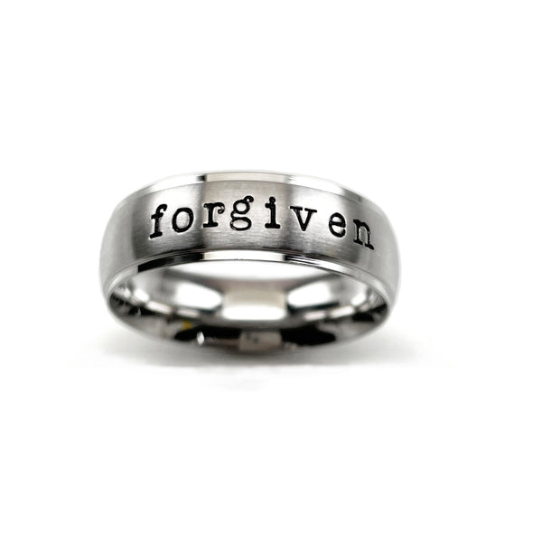 Forgiven Stamped Wide Band Ring