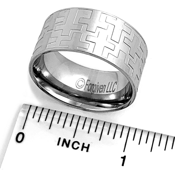 Cross Ring Mens Wide Band Ring - Forgiven Jewelry