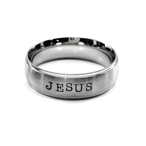 Jesus Hand Stamped Stainless Steel Wide Band Ring