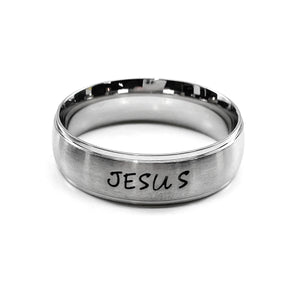 Jesus Hand Stamped Wide Band Ring
