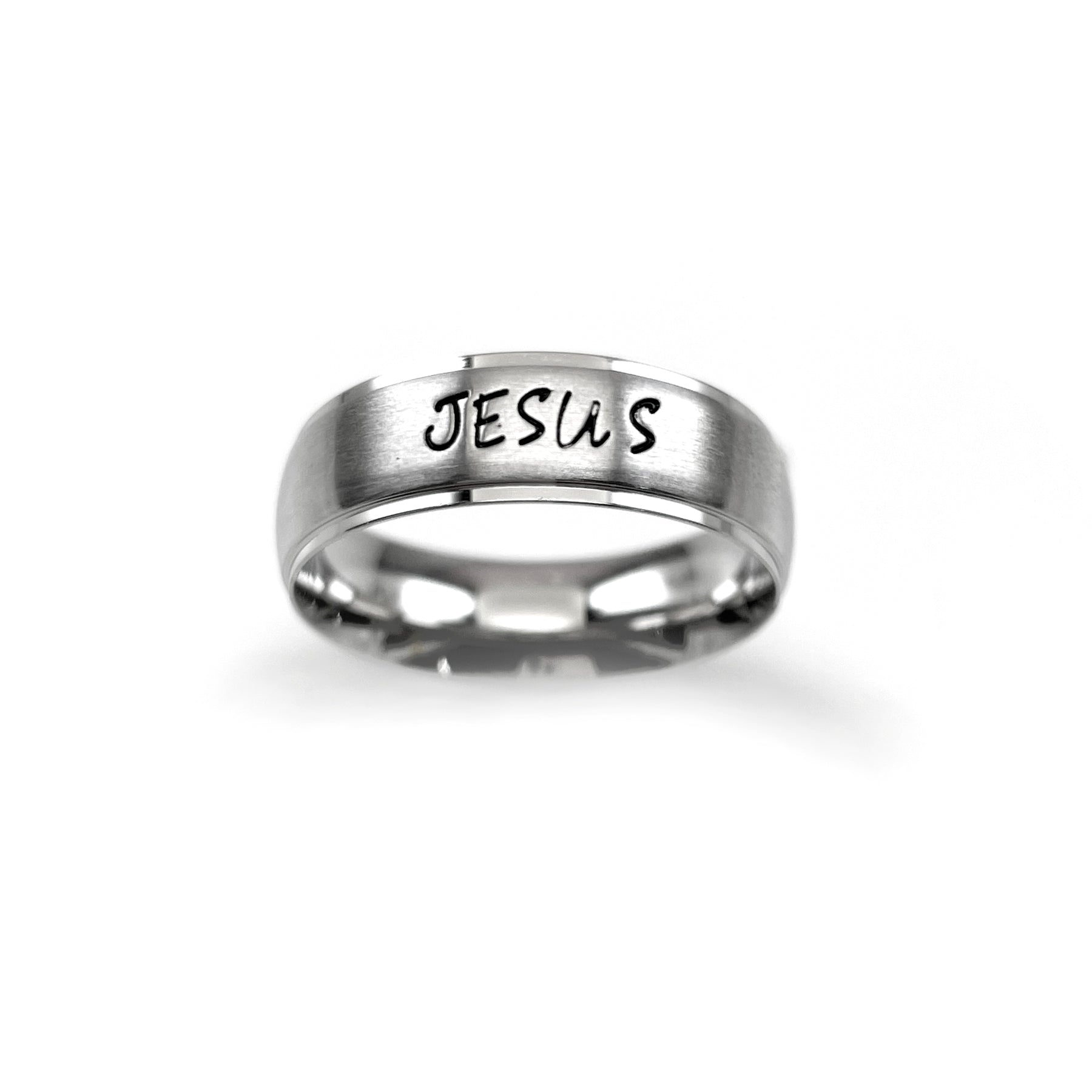 Jesus Hand Stamped Wide Band Ring