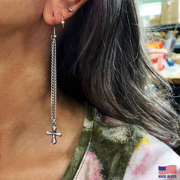 Earrings Cross on French Wire - Forgiven Jewelry