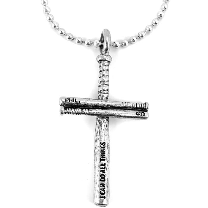 Baseball Bat Personalize Cross Necklace Pewter - Forgiven Jewelry
