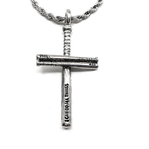 Baseball Bat Cross Necklace Pewter Rope chain - Forgiven Jewelry