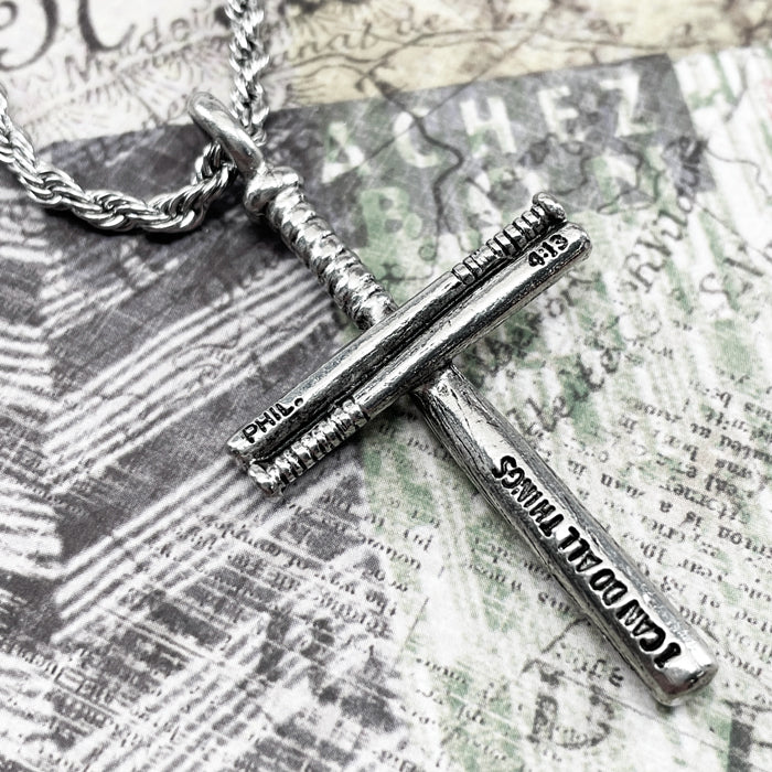 Baseball Bat Cross Necklace Pewter Rope chain - Forgiven Jewelry