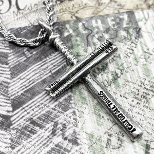Baseball Bat Cross Necklace Pewter Rope chain - Forgiven Jewelry
