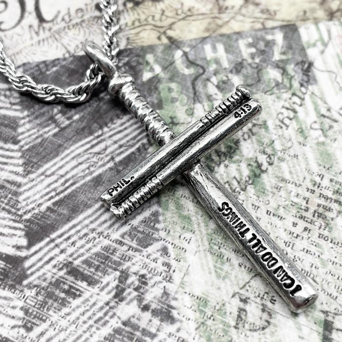 Baseball Softball Personalize Bat Cross Necklace Pewter Rope chain - Forgiven Jewelry