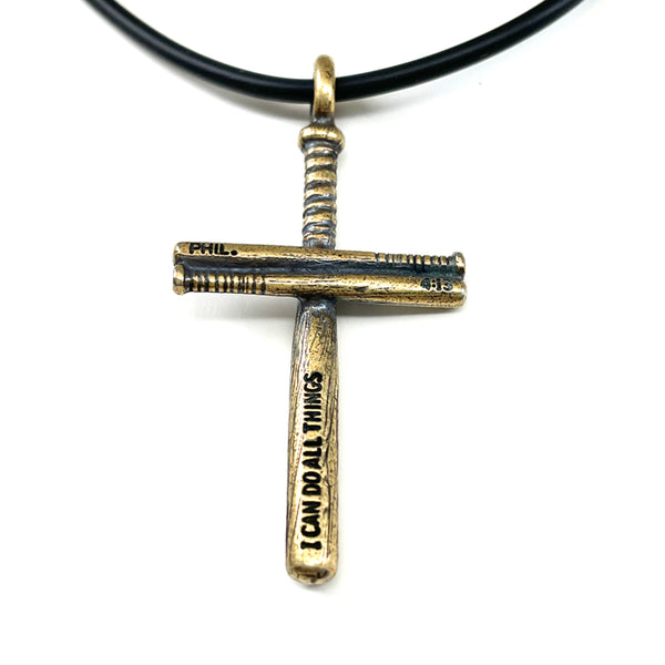 Baseball Bat Cross Necklace Brass - Forgiven Jewelry