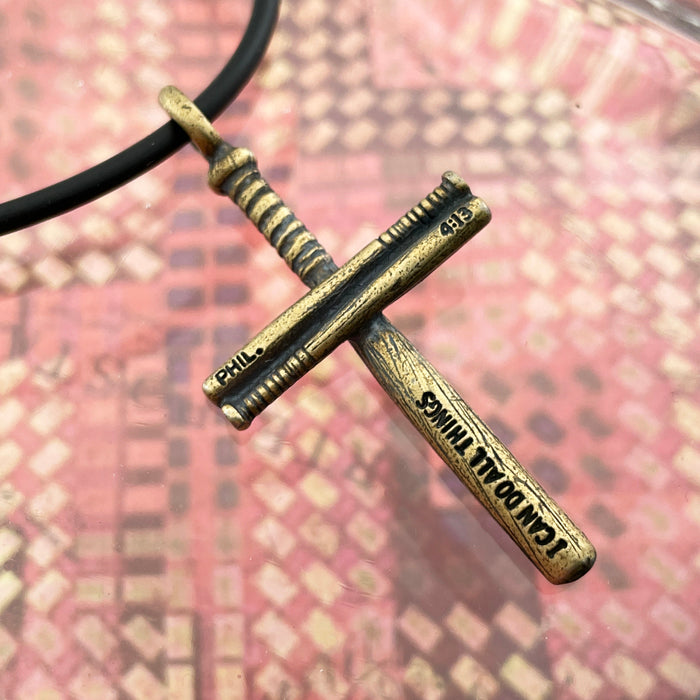 Baseball Bat Cross Necklace Brass - Forgiven Jewelry