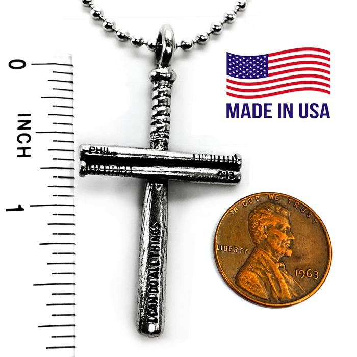 Baseball Bat Personalize Cross Necklace Pewter - Forgiven Jewelry