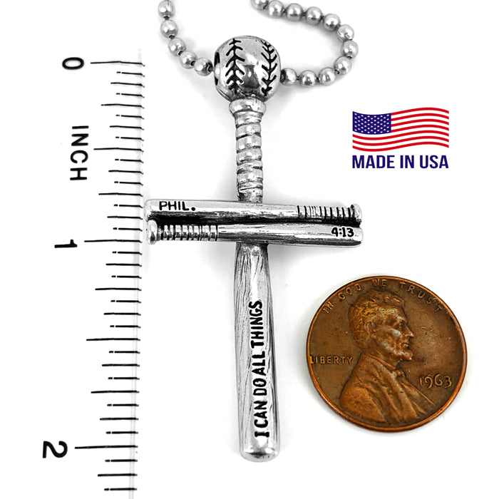 Baseball Bat And Ball Cross Necklace Pewter - Forgiven Jewelry