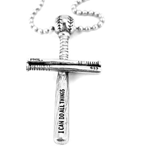 Baseball Bat And Ball Cross Necklace Pewter - Forgiven Jewelry
