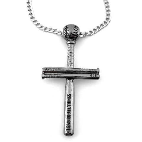 Baseball Bat And Ball Cross Gunmetal Finish On Chain Necklace Phil 413 - Forgiven Jewelry