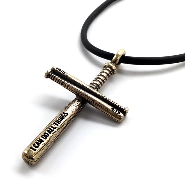 Softball Bat Cross Necklace Brass - Forgiven Jewelry