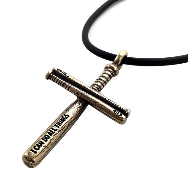 Softball Bat Cross Necklace Brass - Forgiven Jewelry