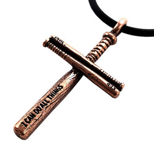 Baseball Softball Bat Necklace Antique Copper On Black Rubber – Forgiven  Jewelry