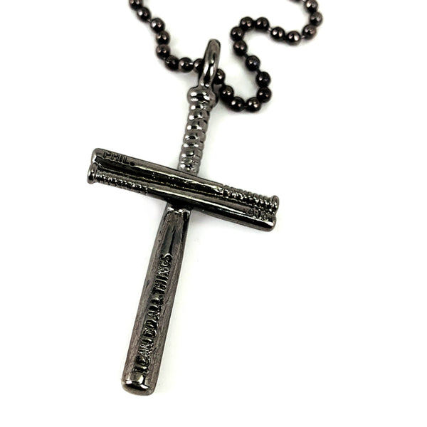 Baseball Bat Cross Gunmetal Finish Necklace - Forgiven Jewelry