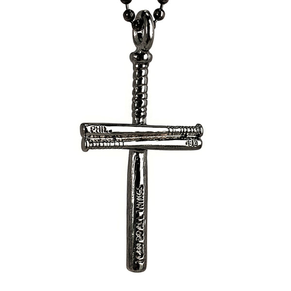 Baseball Bat Cross Gunmetal Finish Necklace - Forgiven Jewelry
