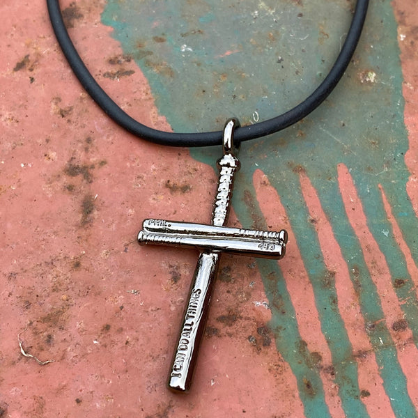 Baseball Bat Cross Necklace Gunmetal - Forgiven Jewelry