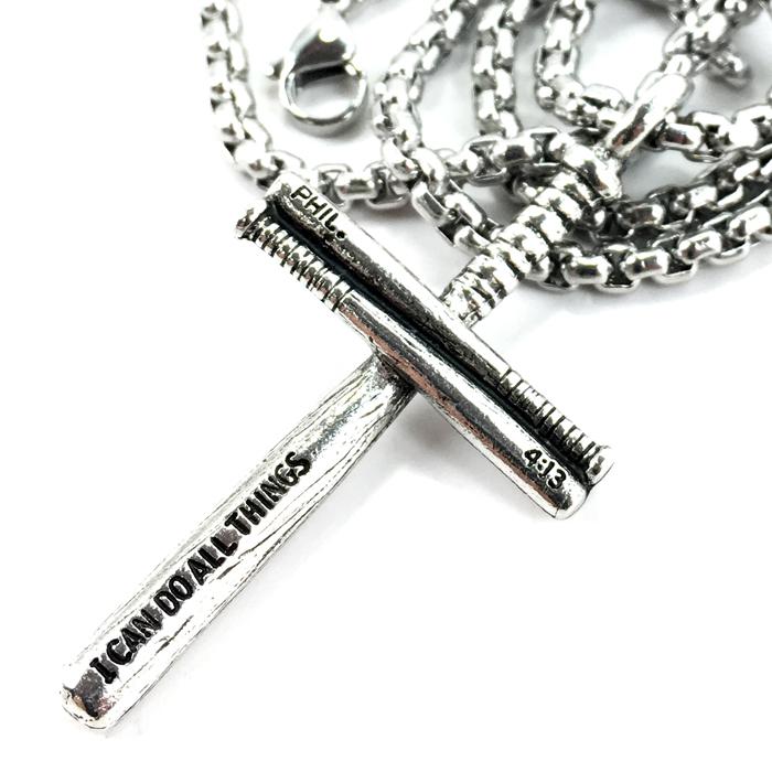 Baseball Softball Personalized Bat Cross Necklace Pewter on Heavy Chain - Forgiven Jewelry