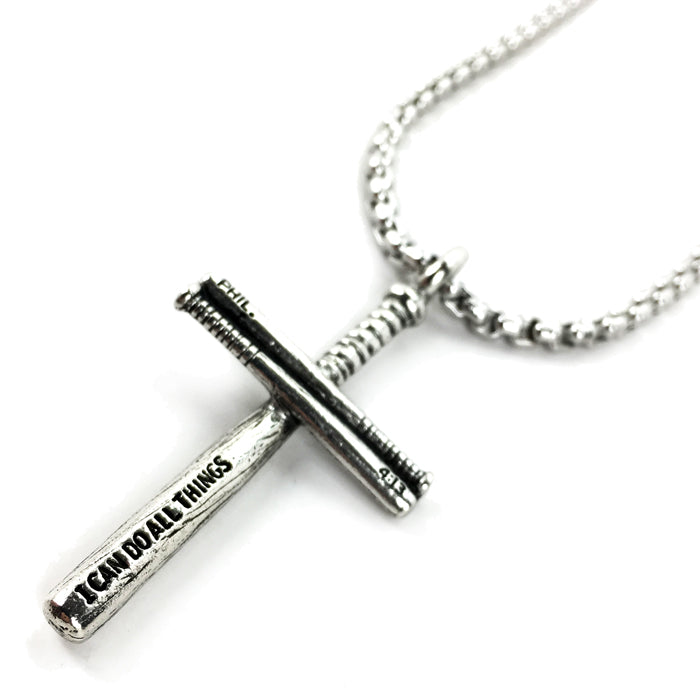Baseball Bat Cross Necklace Pewter on Heavy Chain - Forgiven Jewelry