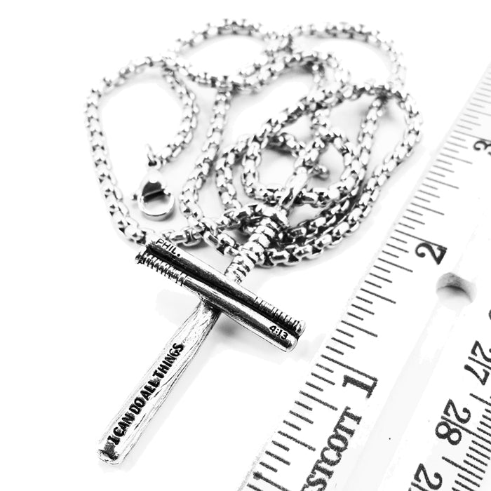 Baseball Bat Cross Necklace Pewter on Heavy Chain - Forgiven Jewelry